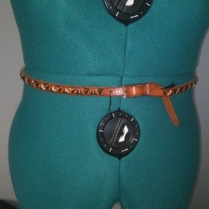 Mango Pyramid Studded Vegan Leather Belt Sz M in Saddle Brown NWOT